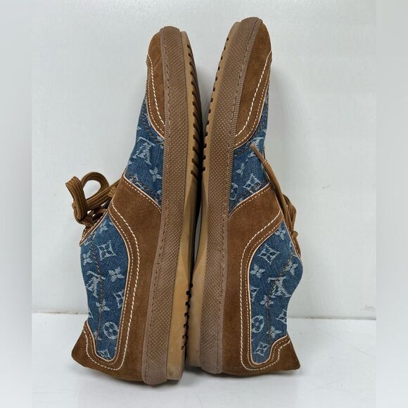 RARE LOUIS VUITTON MONOGRAM BLUE BROWN SNEAKERS SHOES - Picture 6 of 10